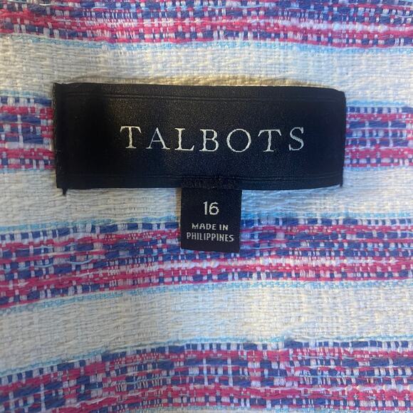 Talbots Striped Tweed Blazer Jacket Cotton Blend Collarless White Purple Pink 16 - Picture 6 of 8